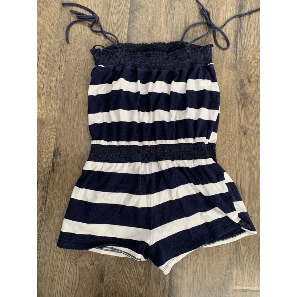 Papaya white navy nautical short romper spaghetti strap size M